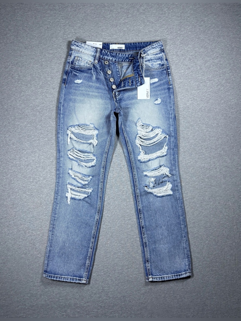 Vervet Kassie Jeans Boyfriend Straight Leg Distressed Mid Rise Women’s 26 NWT